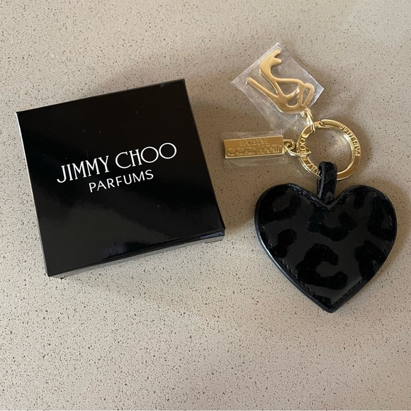 Jimmy Choo Keychain Black Leopard Heart with Gold Hardware - Picture 2 of 2